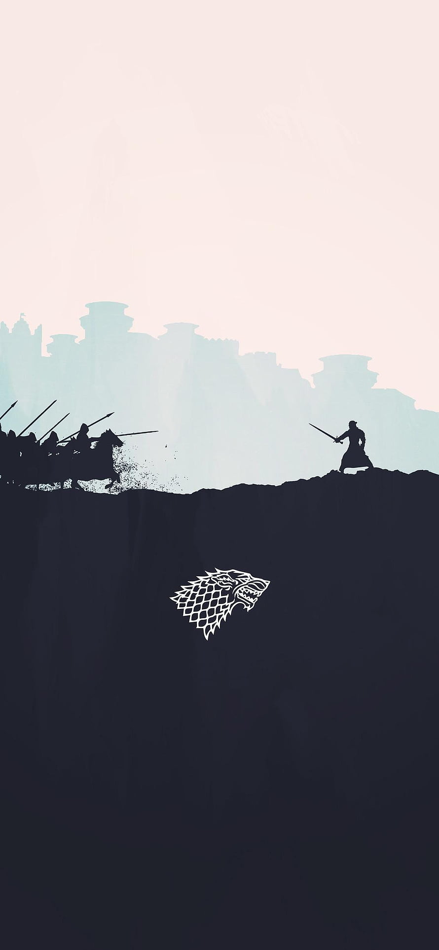 Game of Thrones Stark Direwolf Sigil with Knight and Cavalry Silhouette HD phone wallpaper