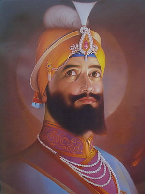 Portrait of Guru Gobind Singh Ji Wearing Yellow Turban and Royal Jewelry HD phone wallpaper