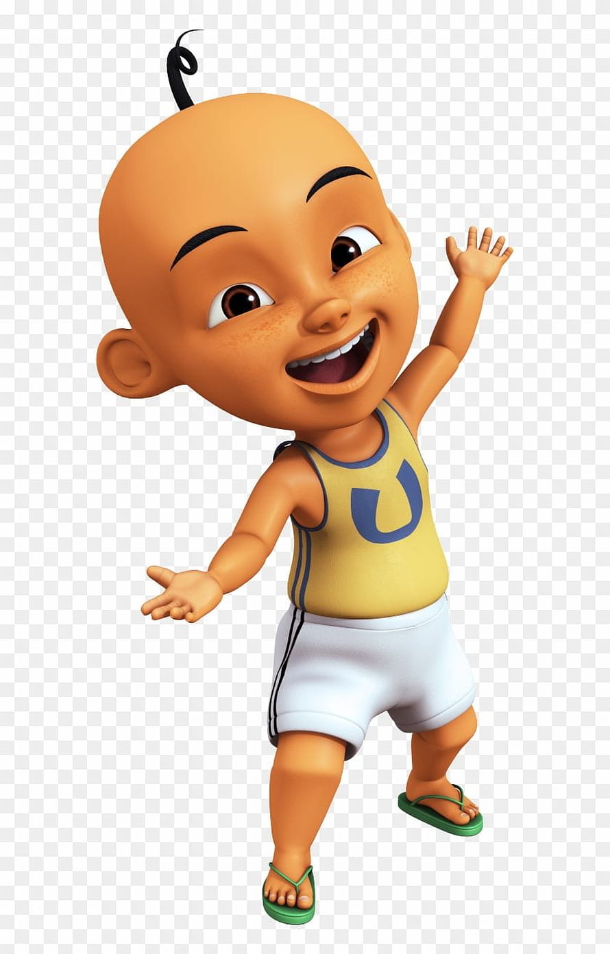 Upin and Ipin 3D Cartoon Character Waving in Yellow Tank Top and White Shorts HD phone wallpaper