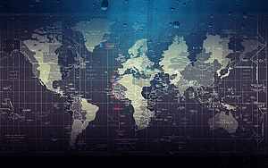 Dark Blue World Map with Time Zones and Water Droplets HD wallpaper