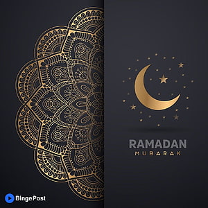 Elegant Ramadan Mubarak Greeting Card with Gold Mandala and Crescent Moon HD phone wallpaper