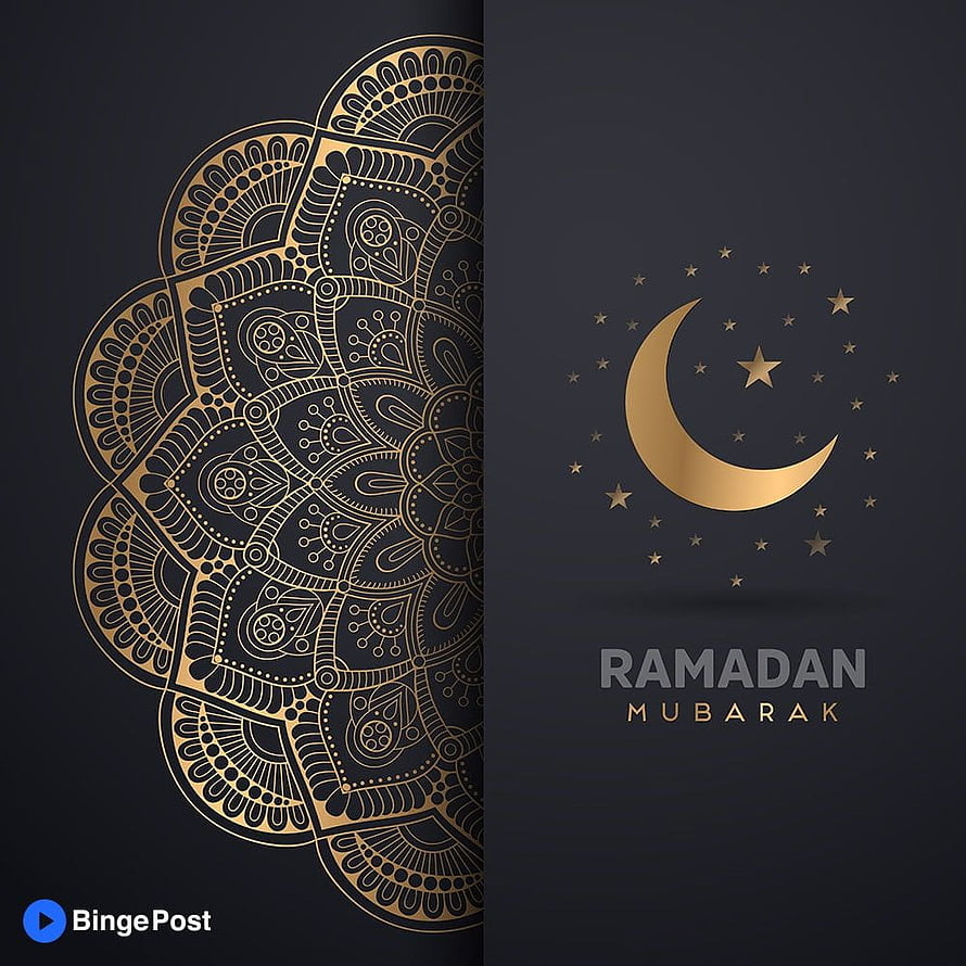 Elegant Ramadan Mubarak Greeting Card with Gold Mandala and Crescent Moon HD phone wallpaper