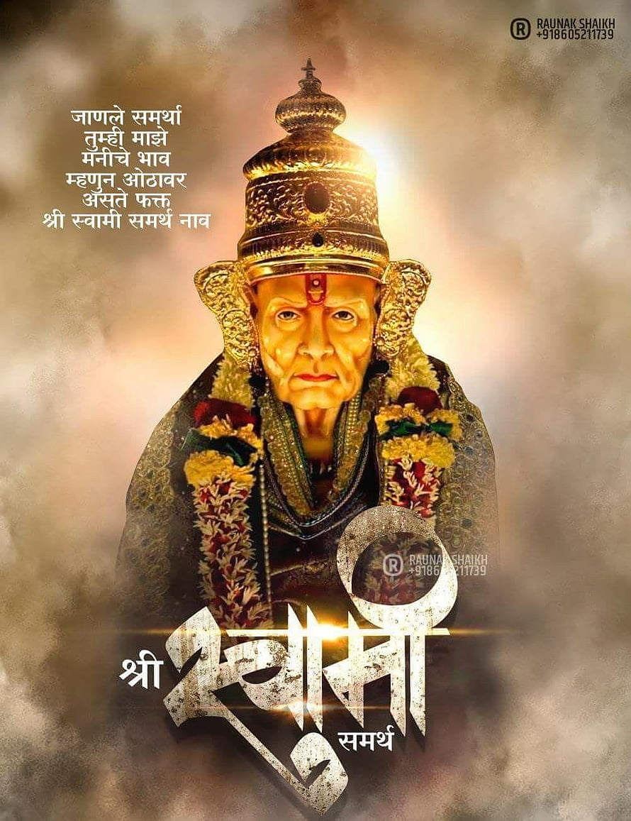 Portrait of Sai Baba of Shirdi with Golden Crown and Floral Garlands HD phone wallpaper