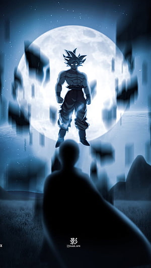 Dragon Ball Z Goku Super Saiyan Blue Confrontation Under a Glowing Full Moon HD phone wallpaper