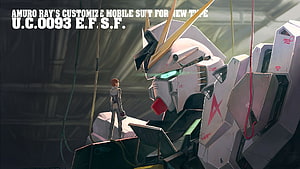 Amuro Ray Standing Beside Customized RX-78-2 Gundam Mobile Suit in Hangar HD wallpaper