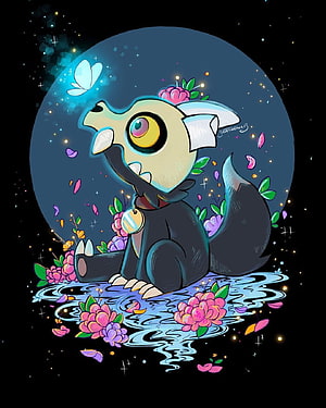 King from The Owl House Sitting in a Moonlit Pond with Flowers and a Butterfly HD phone wallpaper