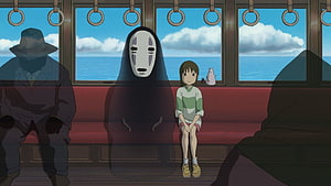 Spirited Away No-Face and Chihiro on the Sea Train HD wallpaper