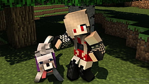 Nova Skin Minecraft Girl with Pet Dog in Blocky Forest Landscape HD wallpaper