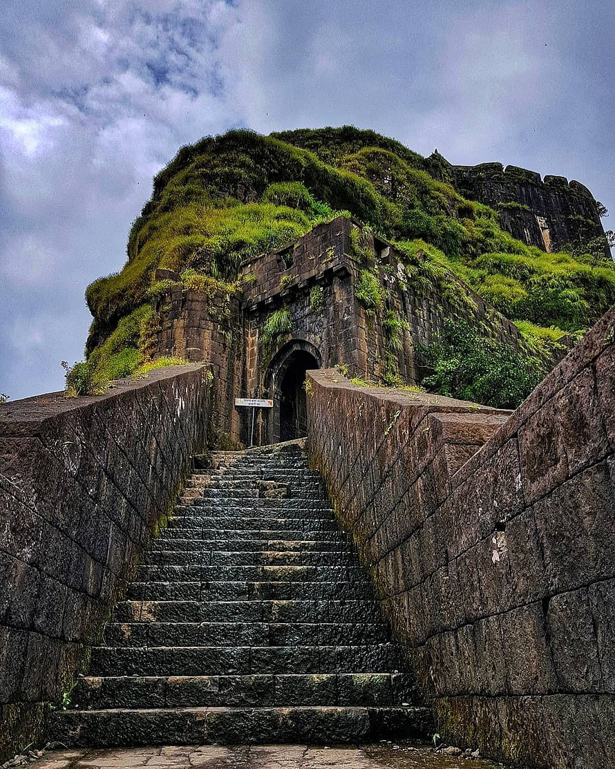 Lohagad Fort Ancient Stone Staircase and Arched Gateway in Maharashtra HD phone wallpaper