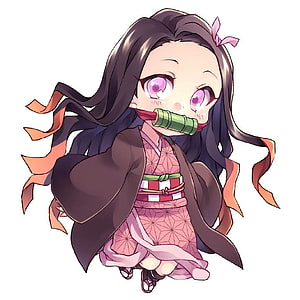 Chibi Nezuko Kamado in Pink Kimono with Bamboo Cuff from Demon Slayer HD phone wallpaper