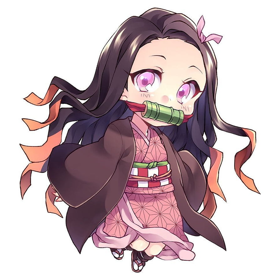 Chibi Nezuko Kamado in Pink Kimono with Bamboo Cuff from Demon Slayer HD phone wallpaper