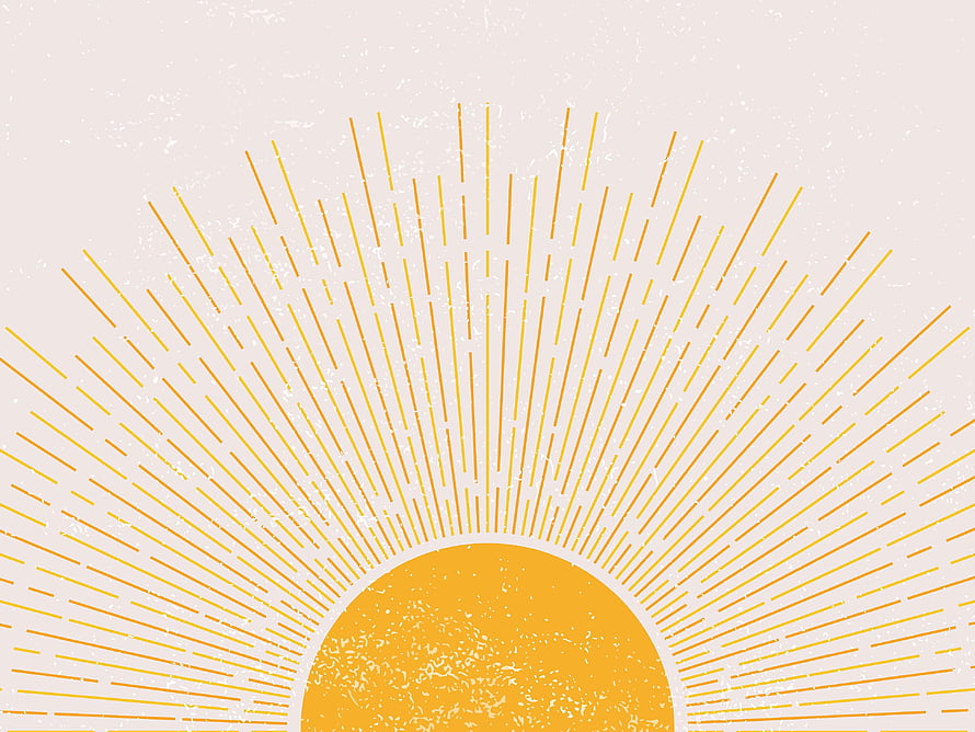 Minimalist Golden Sunburst Illustration With Retro Grunge Texture On Cream Background HD wallpaper