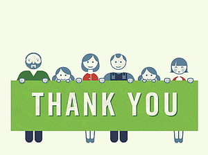 Cute cartoon family holding a green thank you sign illustration HD wallpaper