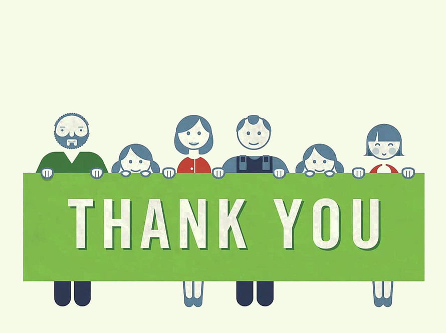 Cute cartoon family holding a green thank you sign illustration HD wallpaper