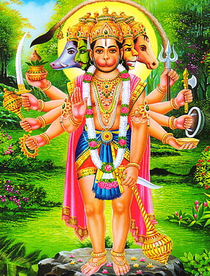 Mahakala Hindu Deity with Five Animal Heads and Multiple Arms Holding Weapons HD phone wallpaper