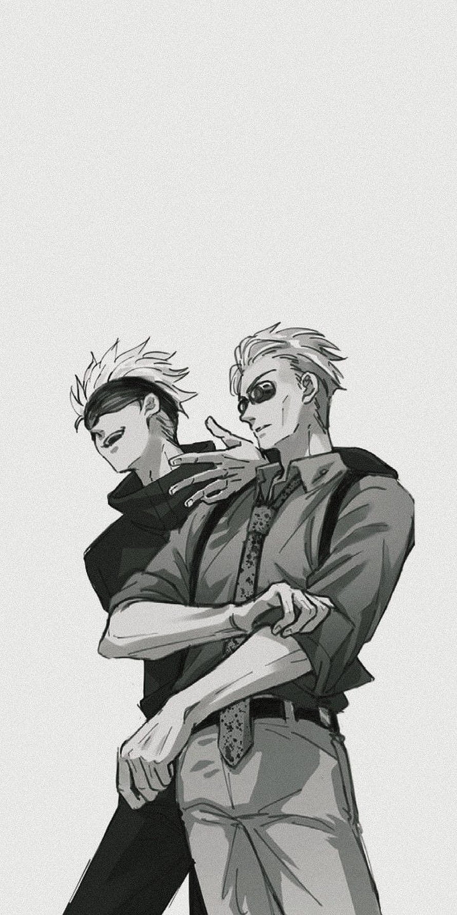 Gojō Satoru and Nanami Kento in a Grayscale Anime Illustration HD phone wallpaper