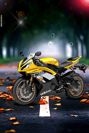 Yellow Yamaha R6 Motorcycle on Autumn Road with Falling Leaves HD phone wallpaper