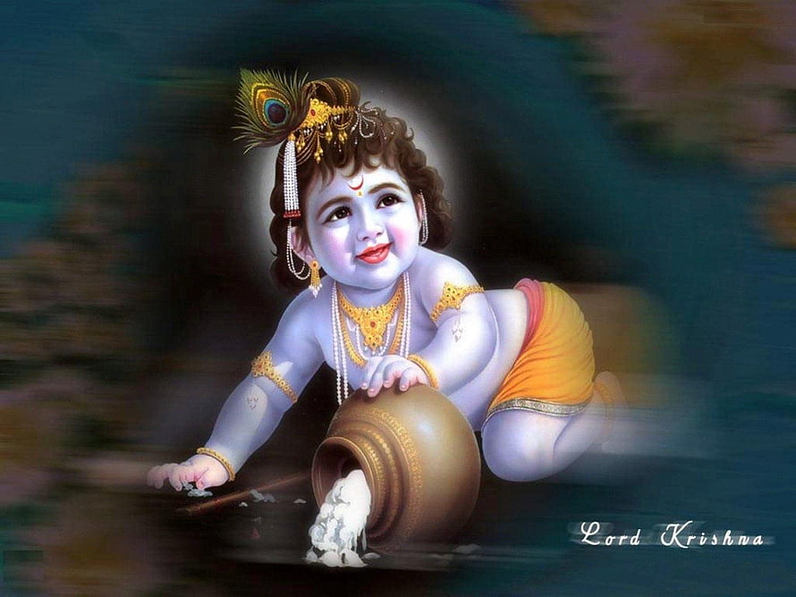 Baby Krishna Stealing Butter from a Pot Digital Art Wallpaper HD wallpaper