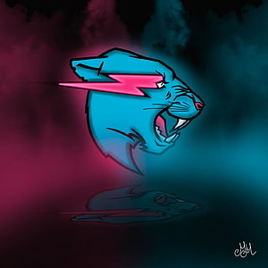 Blue Panther Head With Pink Lightning Bolt Eye Artwork HD phone wallpaper