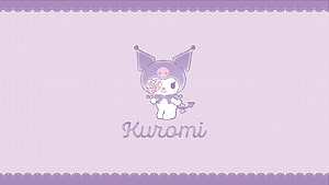 Cute Kuromi Character Holding Heart Lollipop on Pastel Purple Background HD wallpaper