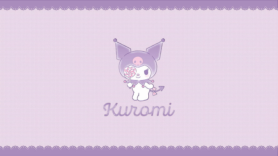 Cute Kuromi Character Holding Heart Lollipop on Pastel Purple Background HD wallpaper
