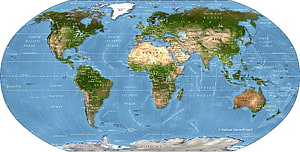 Detailed Physical World Map Showing Continents, Oceans, and Topography HD wallpaper