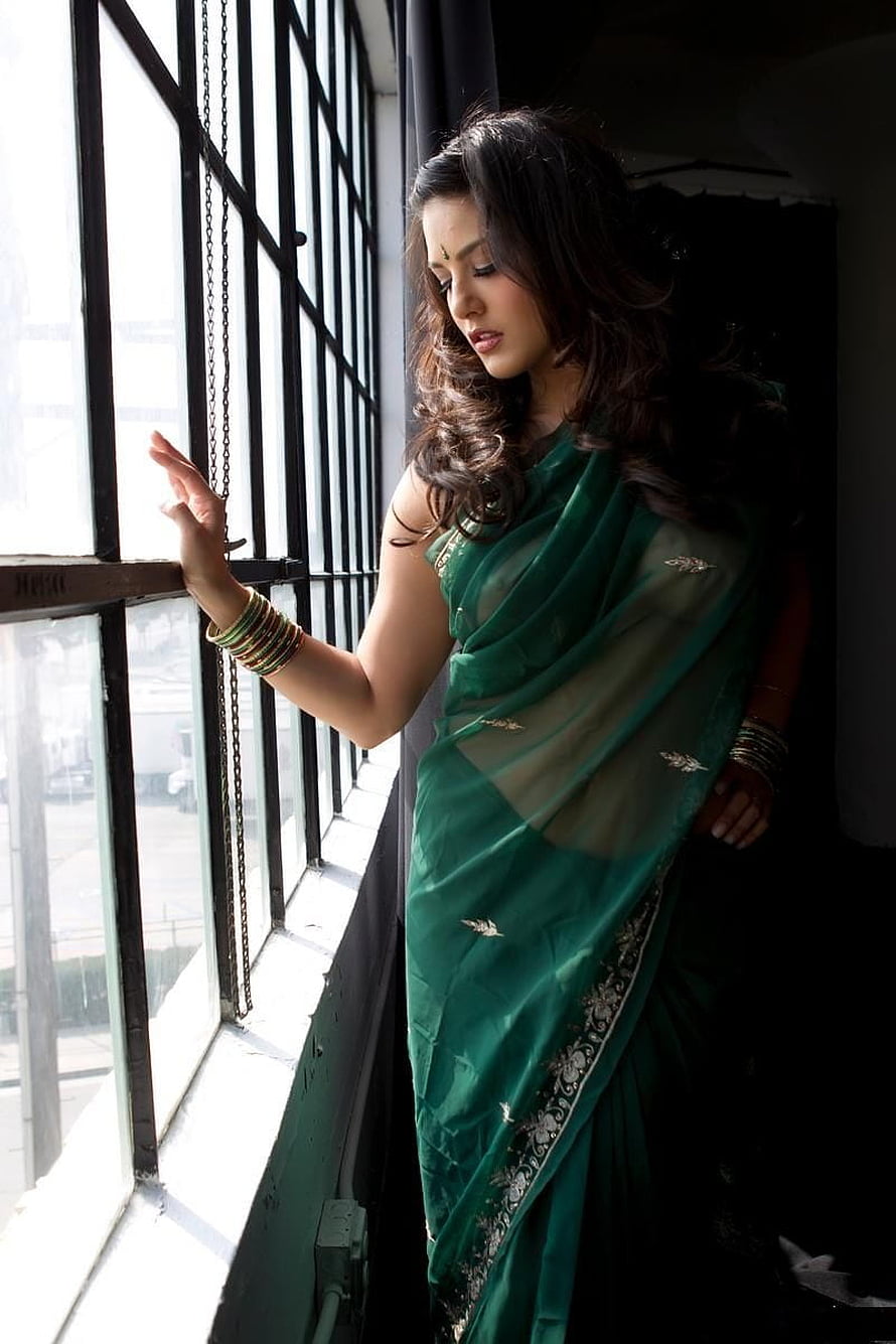 Woman in Green Saree Standing by Window, Pin on JUST, sunny leone saree HD phone wallpaper