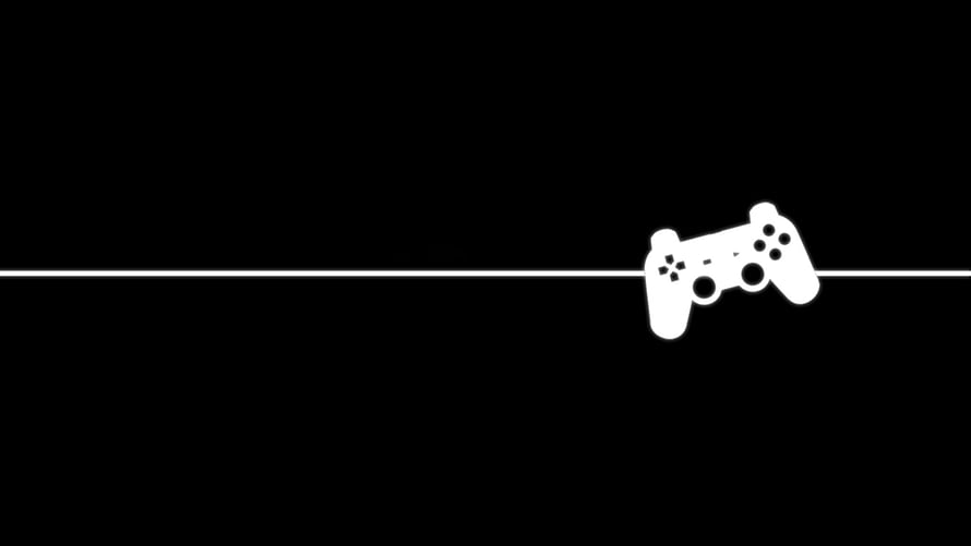 Minimalist White Video Game Controller Icon On Black Background With Horizontal Line HD wallpaper