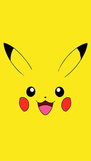 Cute Pikachu Face Close-Up on Yellow Background HD phone wallpaper