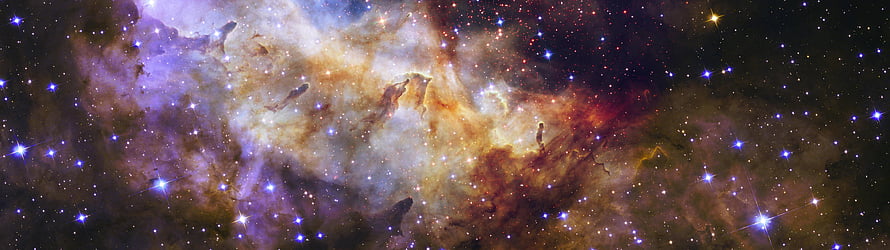 Westerlund 2 Star-Forming Region in Vibrant Purple and Gold Nebulae HD wallpaper