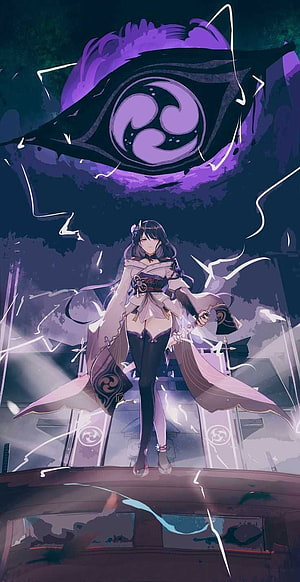 Raiden Shogun Genshin Impact Anime Character with Purple Vision Symbol HD phone wallpaper