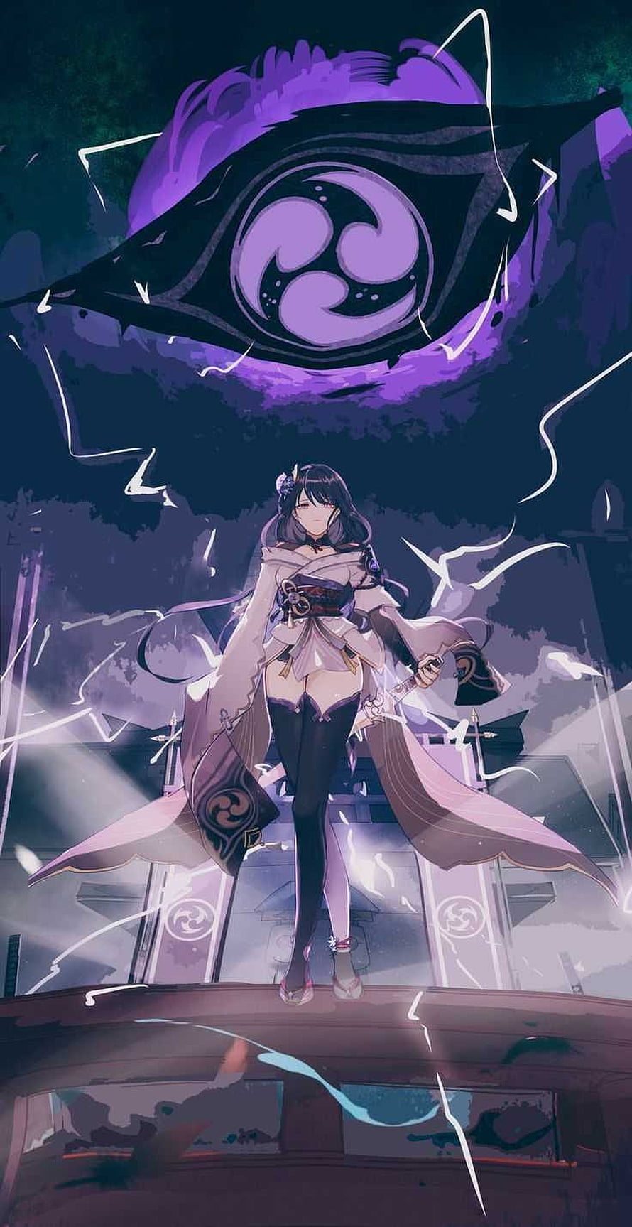 Raiden Shogun Genshin Impact Anime Character with Purple Vision Symbol HD phone wallpaper