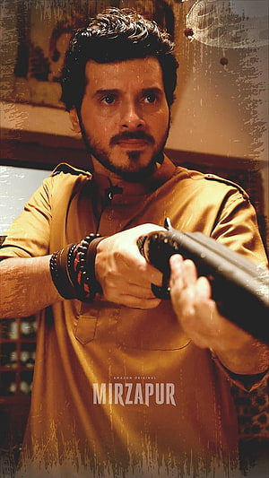Munna Bhai from Mirzapur Holding a Shotgun in a Tense Action Scene HD phone wallpaper