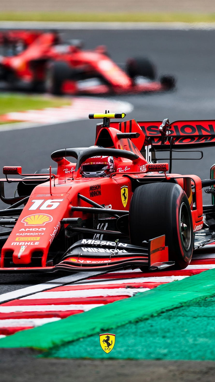 Scuderia Ferrari Formula 1 Race Car on Track with Mission Winnow Livery HD phone wallpaper