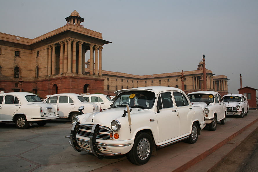 White Ambassador Taxis Parked in Front of Chandigarh Capitol Complex HD wallpaper
