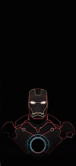 Iron Man neon outline with glowing eyes and arc reactor on a black background, someone please align this iron man to my fingerprint sensor realme x2 : Realme, realme 6i HD phone wallpaper