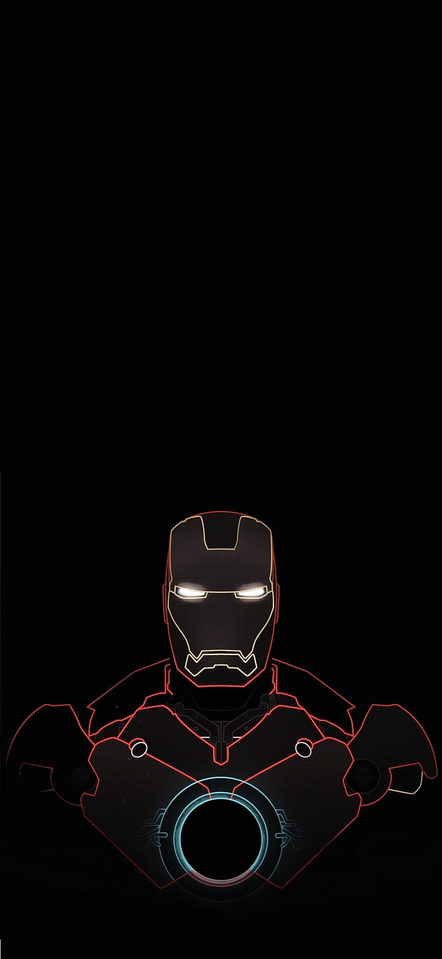 Iron Man neon outline with glowing eyes and arc reactor on a black background, someone please align this iron man to my fingerprint sensor realme x2 : Realme, realme 6i HD phone wallpaper