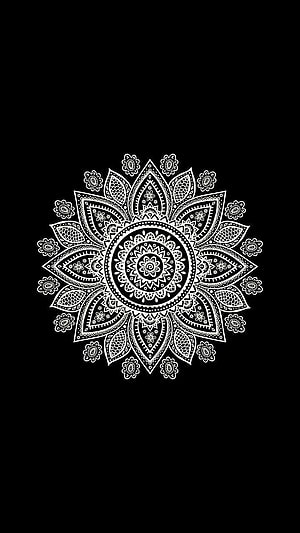 Intricate White Mandala Pattern on Black Background HD phone wallpaper
