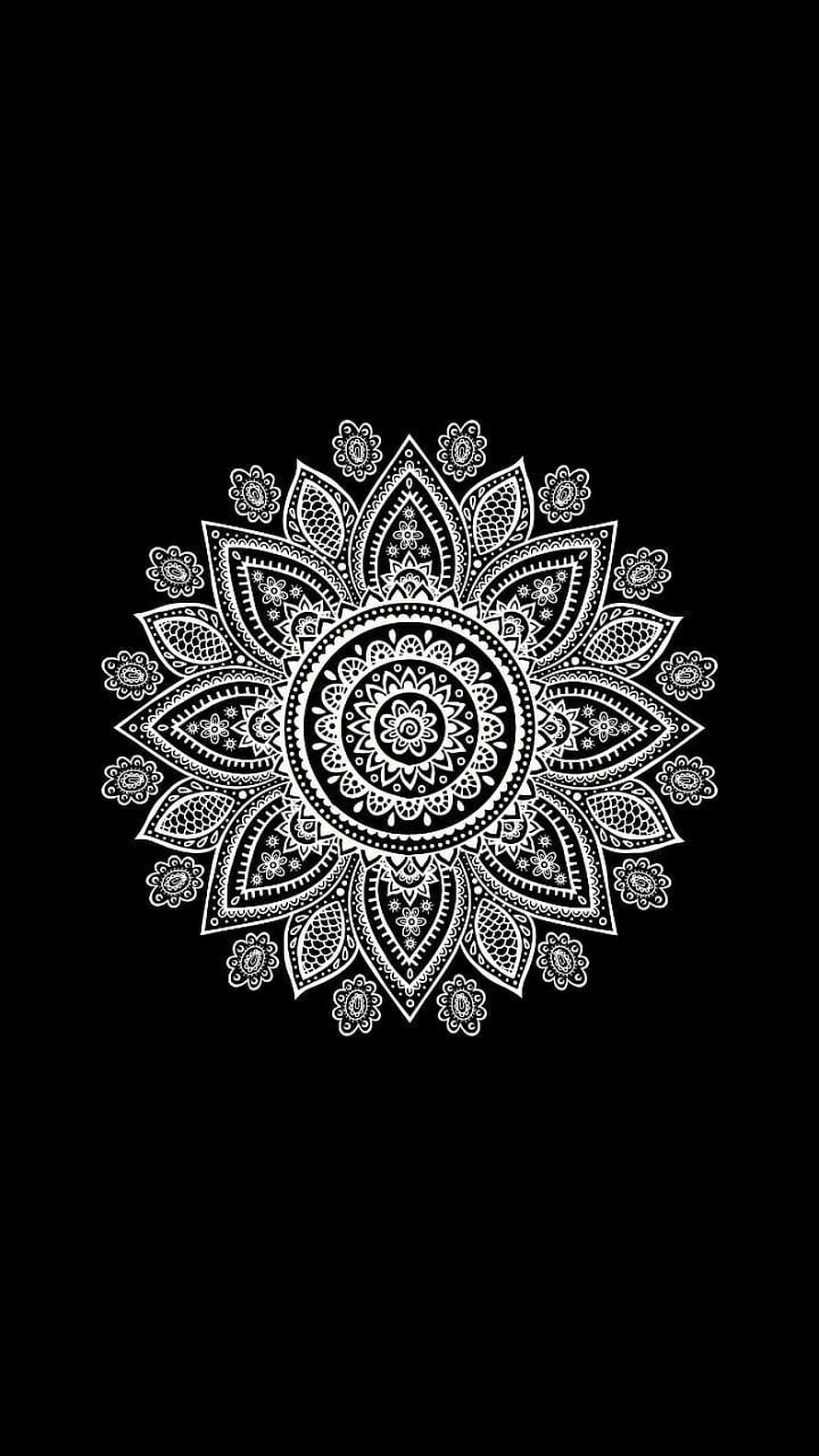 Intricate White Mandala Pattern on Black Background HD phone wallpaper