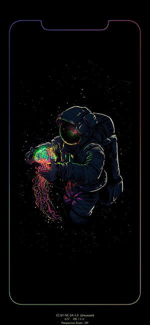 Astronaut Holding Glowing Neon Jellyfish in Deep Space HD phone wallpaper