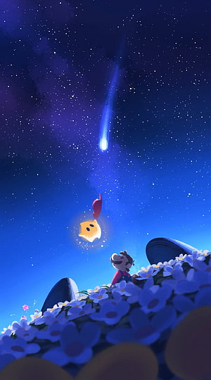 Mario and Cappy Watching a Shooting Star in Super Mario Odyssey Night Sky HD phone wallpaper