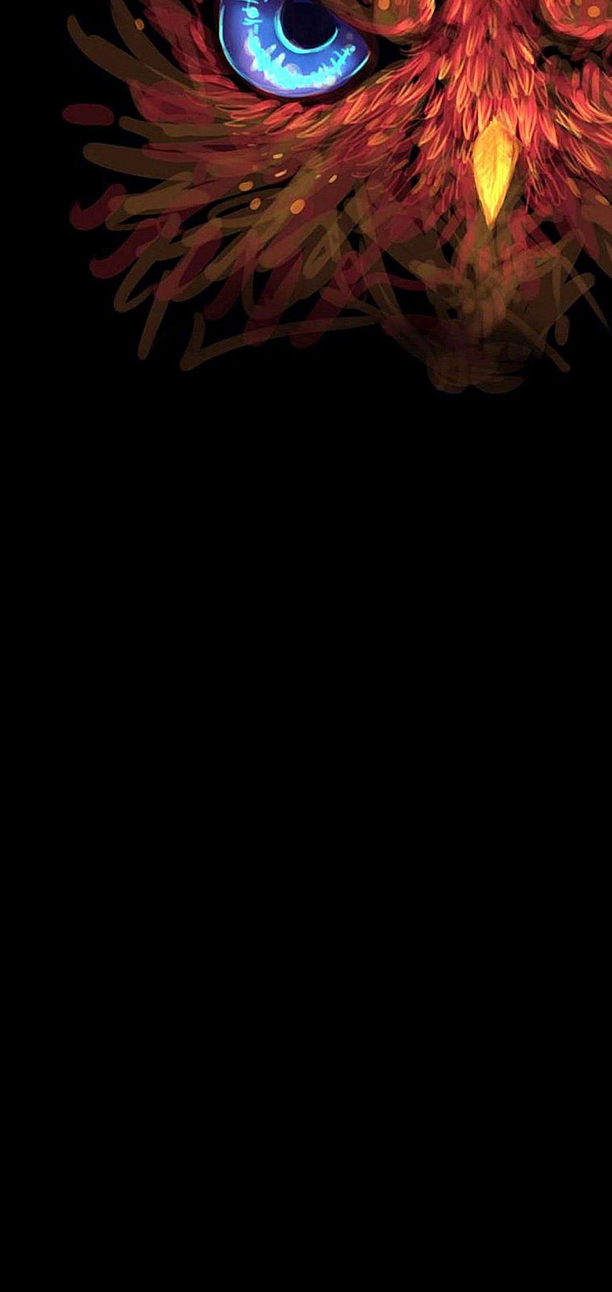 Mystical Phoenix With Glowing Blue Eye And Fiery Red Feathers On Black Background HD phone wallpaper