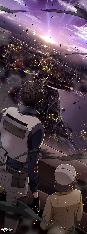 Omniscient Reader's Viewpoint Characters Overlooking a Dystopian City at Dusk HD phone wallpaper