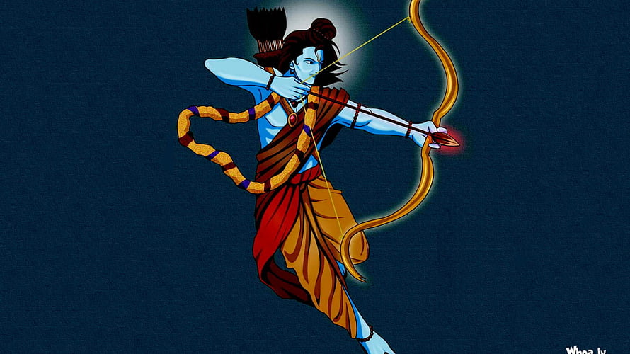 Lord Rama Archery Illustration With Blue Skin And Traditional Attire HD wallpaper