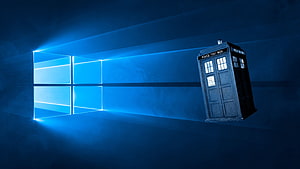 Doctor Who TARDIS Police Box on Windows 10 Blue Desktop Background HD wallpaper