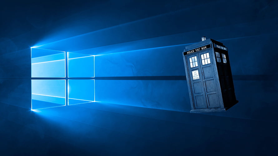 Doctor Who TARDIS Police Box on Windows 10 Blue Desktop Background HD wallpaper