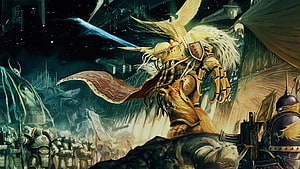 Emperor of Mankind on the Golden Throne with Imperial Guard and Space Marines HD wallpaper