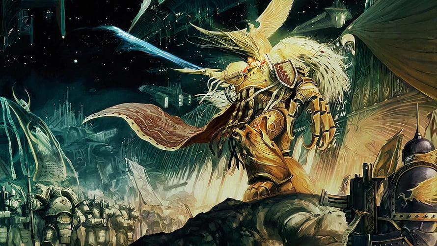 Emperor of Mankind on the Golden Throne with Imperial Guard and Space Marines HD wallpaper