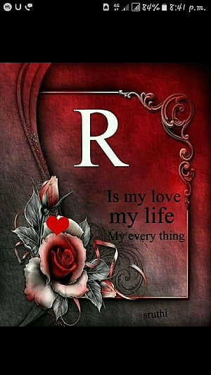 Romantic Red Rose and Letter R Quote Wallpaper with Ornate Frame HD phone wallpaper