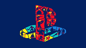 PlayStation Logo Mosaic Featuring Classic Game Character Silhouettes on Dark Blue Background HD wallpaper